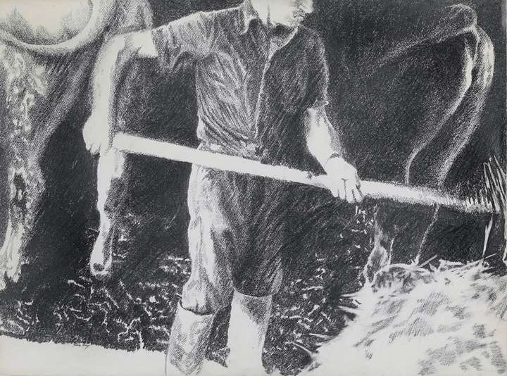 Farmhand in a Cowshed